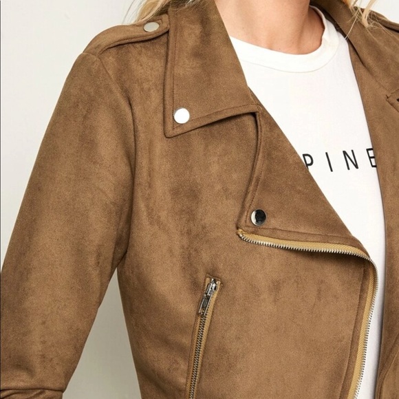 Vegan suede brown moto biker jacket 830350 - Picture 4 of 5